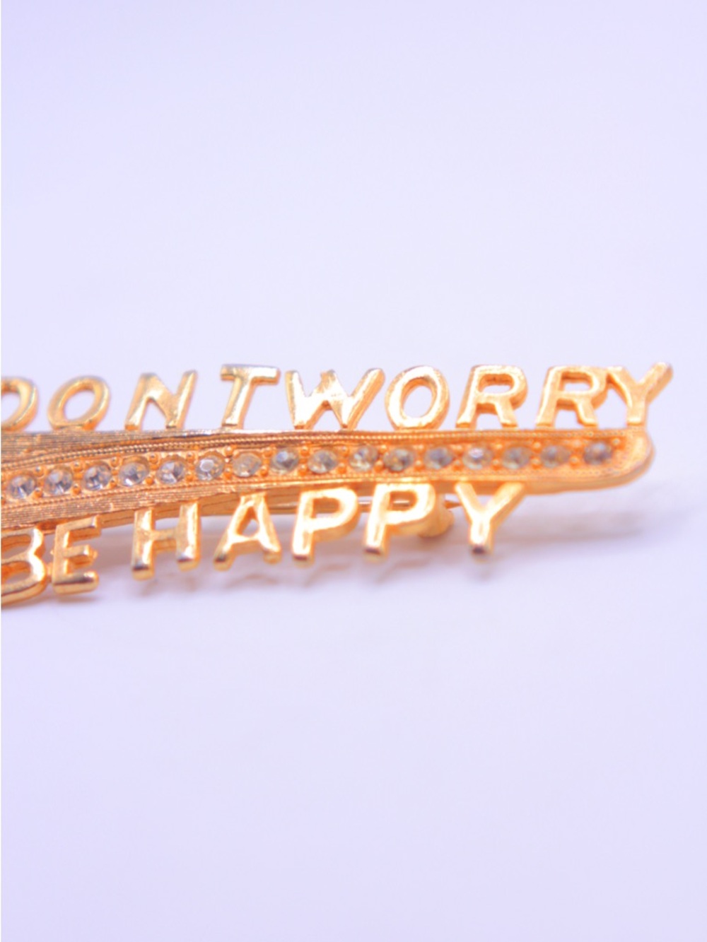 "Don't Worry Be Happy" Gold Tone Rhinestone Pin - Picture 2 of 5